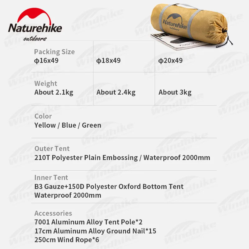 Naturehike Camping Tent 2 3 Persons Portable Waterproof Backpacking Tent Double-layer Outdoor Hiking Travel Camping Equipment
