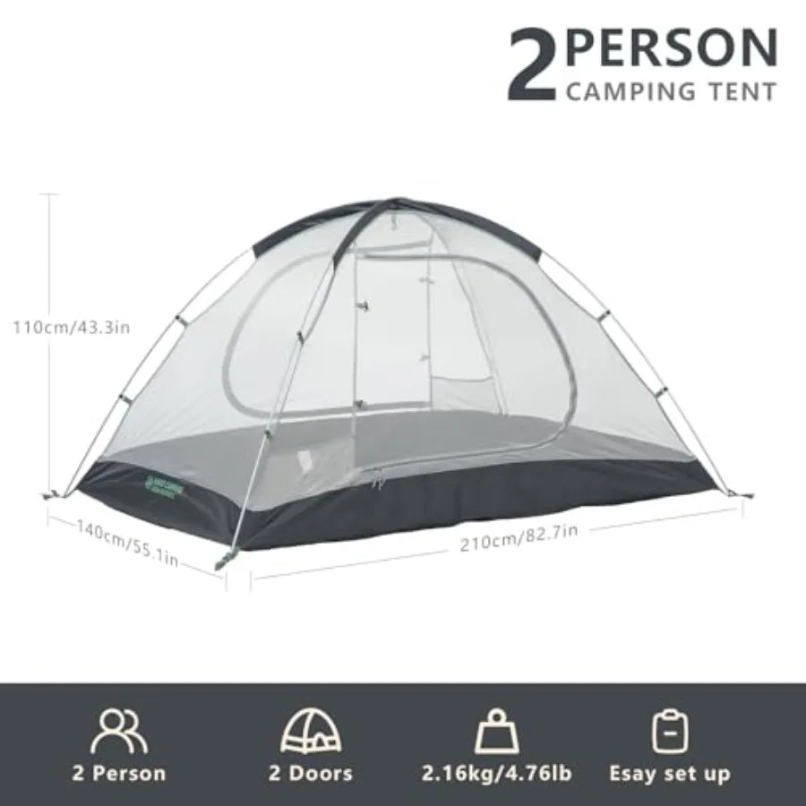 Backpacking Tent 2 Person Lightweight Camping Tent Waterproof 3 Season with Aluminum Pole for Outdoor Mountaineering Hiking Tra
